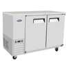 Shallow Depth Back Bar Cooler With Two Doors And Wheels For Easy Mobility