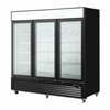Three-Door Glass Merchandiser Refrigerator With Sleek Black Exterior And LED Lighting For Product Presentation