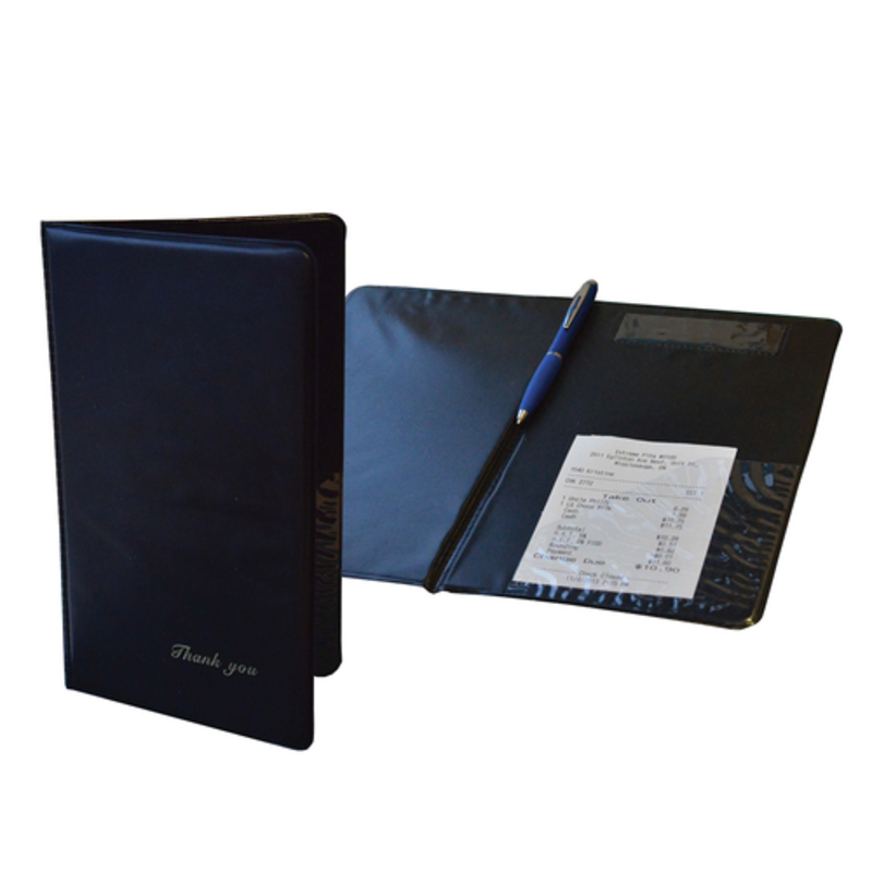 Omcan 39789 Présentateur professionnel de chèques invités en faux cuir avec poches de carte de crédit, porte-billets noir avec poche de reçu