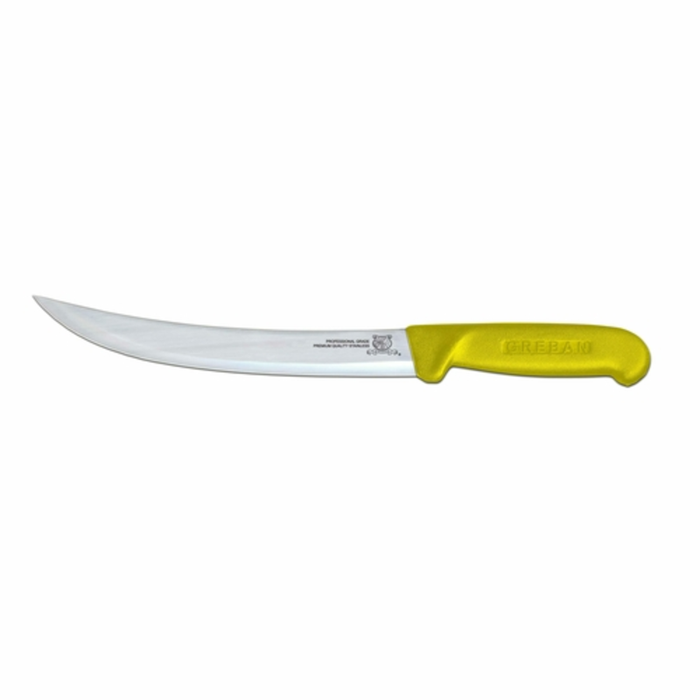 OMCAN 12326 8-Inch Blade Professional Polypropylene Handle Breaking Knife with curved blade and yellow handle for butchery