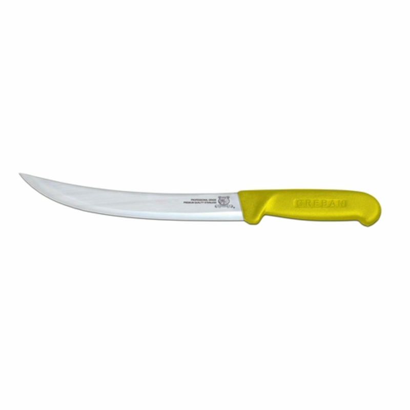 OMCAN 12326 8-Inch Blade Professional Polypropylene Handle Breaking Knife with curved blade and yellow handle for butchery