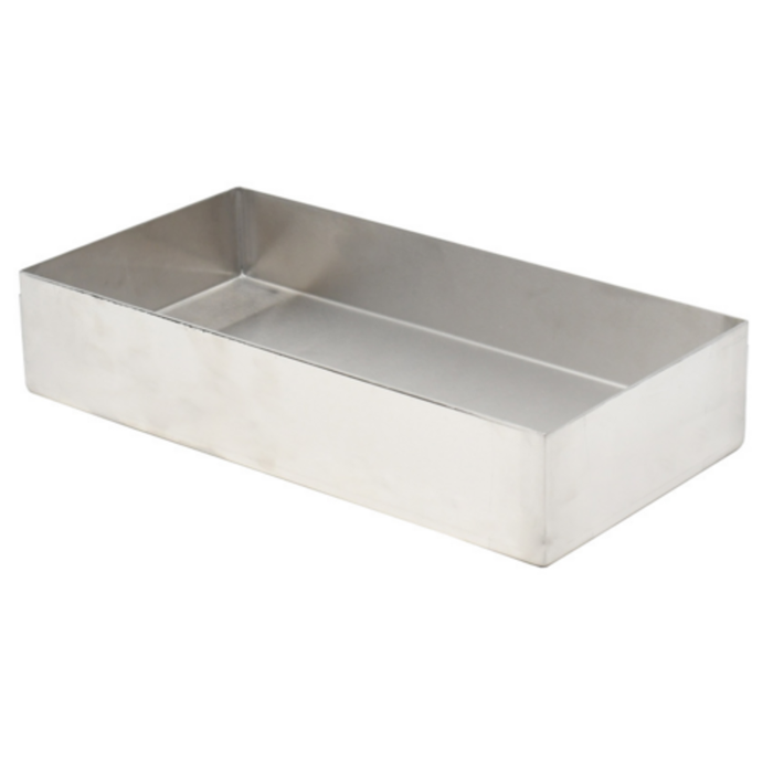Alt Tag: OMCAN 44119 Stainless Steel Food Display Pan 6-inch Wide commercial 304 stainless steel display pan 6x15x2.5 in
