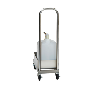Mobile Poultry Grease Collection Cart with a Clear Container and Stainless Steel Handle on Wheels