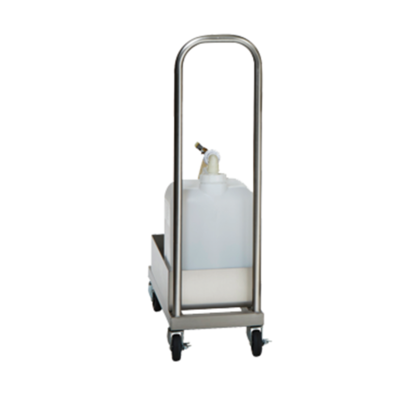 Mobile Poultry Grease Collection Cart with a Clear Container and Stainless Steel Handle on Wheels
