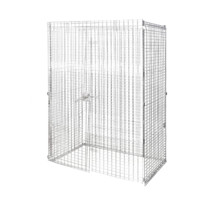 Alt Tag: OMCAN 48431 Chrome Mobile Security Cage 60-Inch Panels NSF chrome wire lockable storage cage 60x24x64 panels only