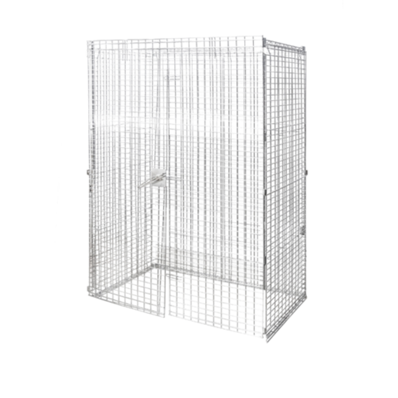 Alt Tag: OMCAN 48431 Chrome Mobile Security Cage 60-Inch Panels NSF chrome wire lockable storage cage 60x24x64 panels only