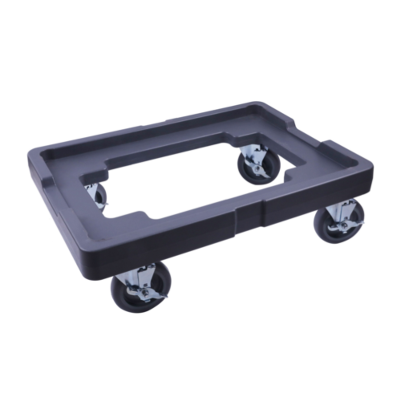 Alt Tag: Omcan 80955 Heavy-Duty Commercial ABS Plastic 5 Dough Box Dolly with 4 swivel casters for easy dough box transport