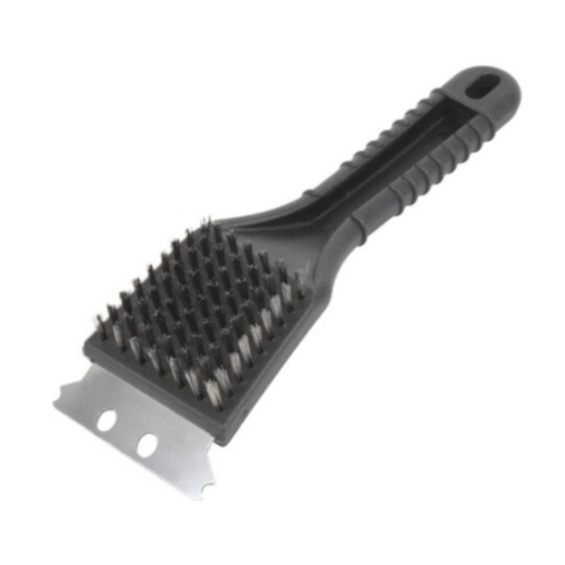 Alt Tag: Omcan 48591 Panini Grill Cleaning Brush heavy-duty grill brush with carbon steel bristles and scraper for commercial kitchen cleaning