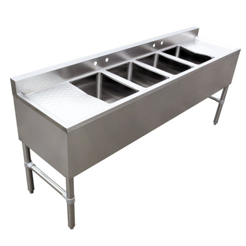 Omcan 44603 72-Inch Stainless Steel Four Compartment Underbar Sink With Integrated Drainboards