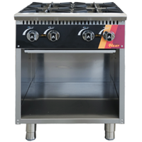 Stainless Steel Cooktop Cabinet Base With Four Burners And Open Storage Space