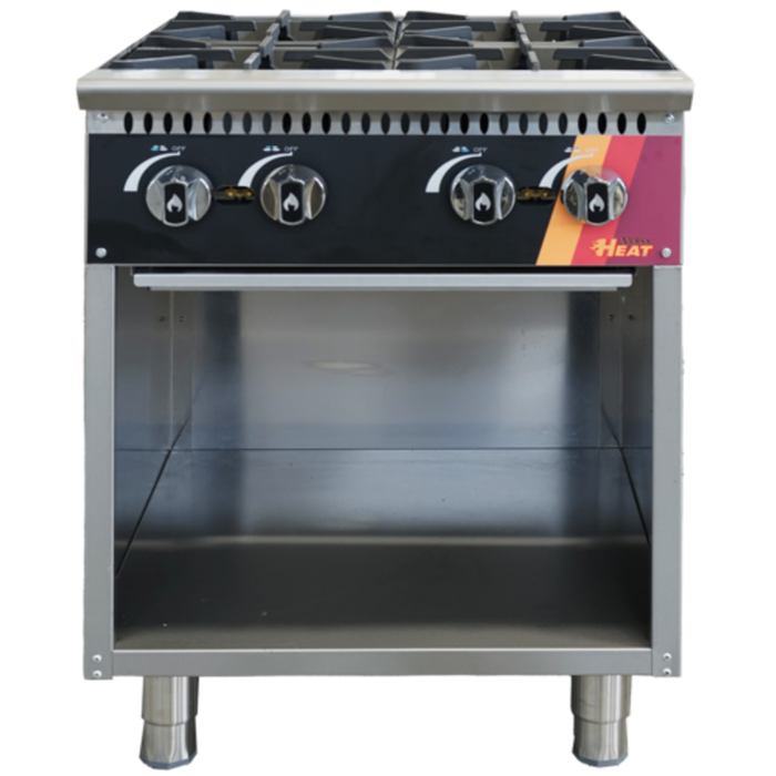 Stainless Steel Cooktop Cabinet Base With Four Burners And Open Storage Space