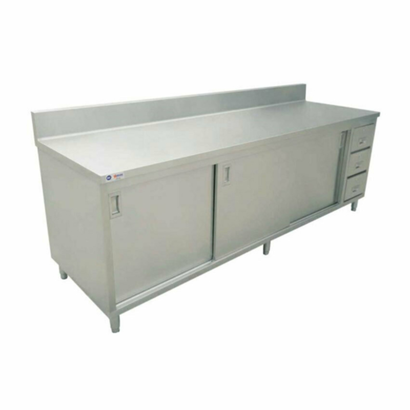 60 Inch Stainless Steel Work Table With Sliding Doors And Storage Drawers For Commercial Kitchens