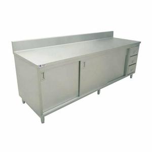 60 Inch Stainless Steel Work Table With Sliding Doors And Storage Drawers For Commercial Kitchens