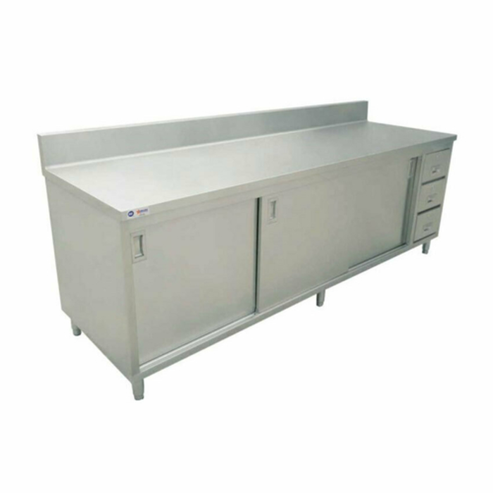 60 Inch Stainless Steel Work Table With Sliding Doors And Storage Drawers For Commercial Kitchens
