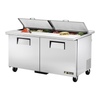 True TSSU-60-16-DS-ST-HC 60-inch Dual Sided Sandwich Salad Prep Table Featuring Stainless Steel Finish And Dual Access Covers.