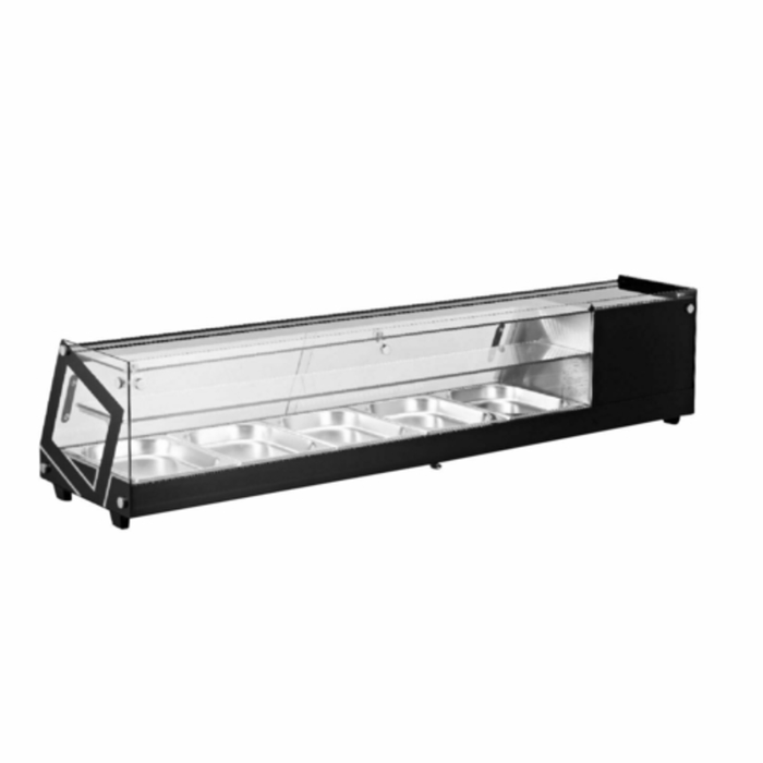Étiquette alternative : Omcan 43492 vitrine de 45" de large vitrine réfrigérée pour sushi réfrigéré, vitrine en verre plat pour sushis réfrigérés, poêles intérieures en acier inoxydable
