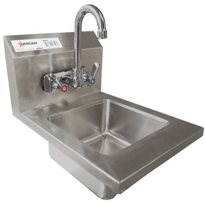 Omcan 46507 17.5-inch Stainless Steel Hand Sink with Side Splash wall-mounted commercial hand sink with faucet
