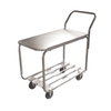 Alt Tag: OMCAN 31277 500 lbs Capacity Stainless Steel Utility Bussing Cart with handle, top shelf, and lower rack on caster wheels