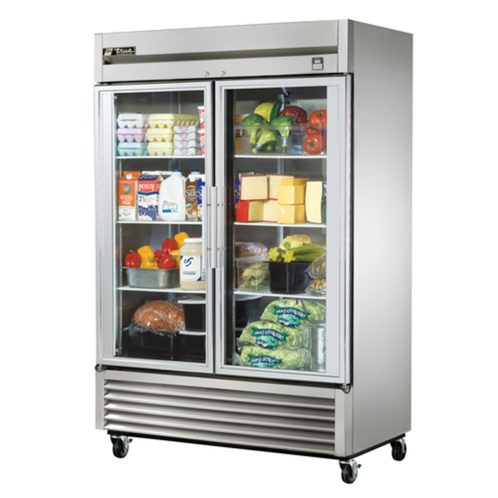 Réfrigérateur commercial True 54 pouces à deux sections avec portes vitrées à accès direct