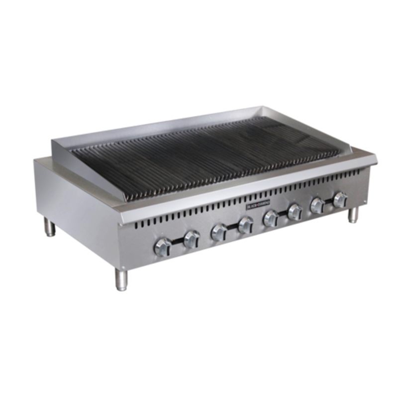 48 Inch Gas Countertop Charbroiler Featuring Radiant Grilling Surface And Multiple Control Knobs For Precision Cooking