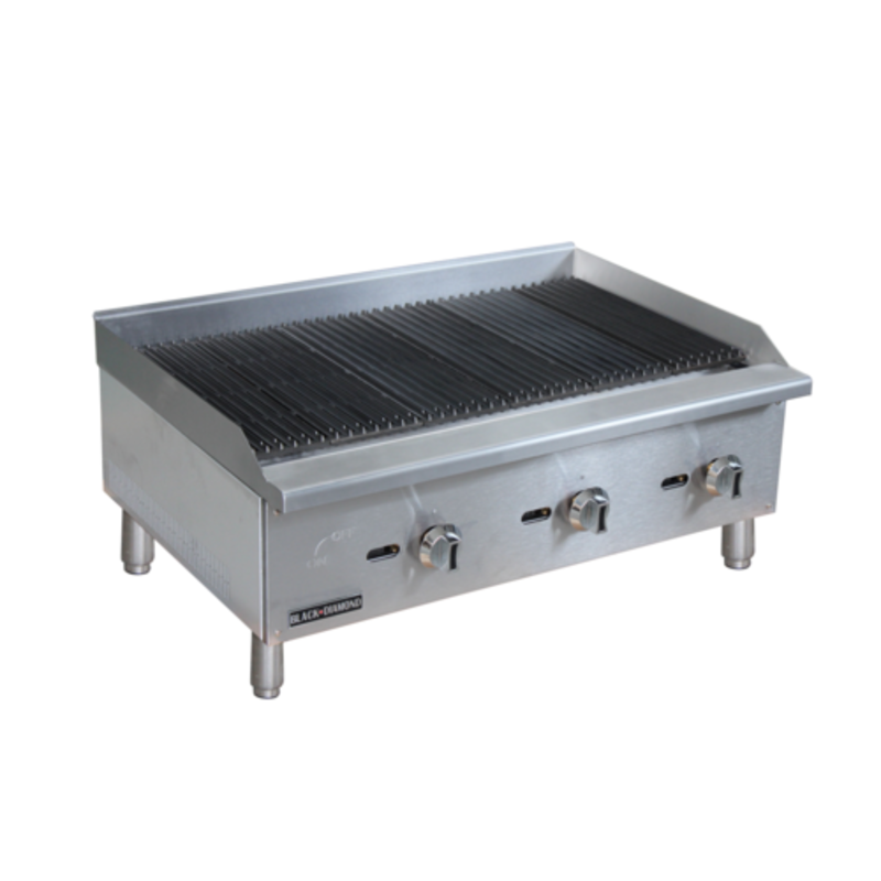 Black Diamond 36" Gas Countertop Radiant Charbroiler Designed For High-Heat Grilling And Compact Commercial Use.