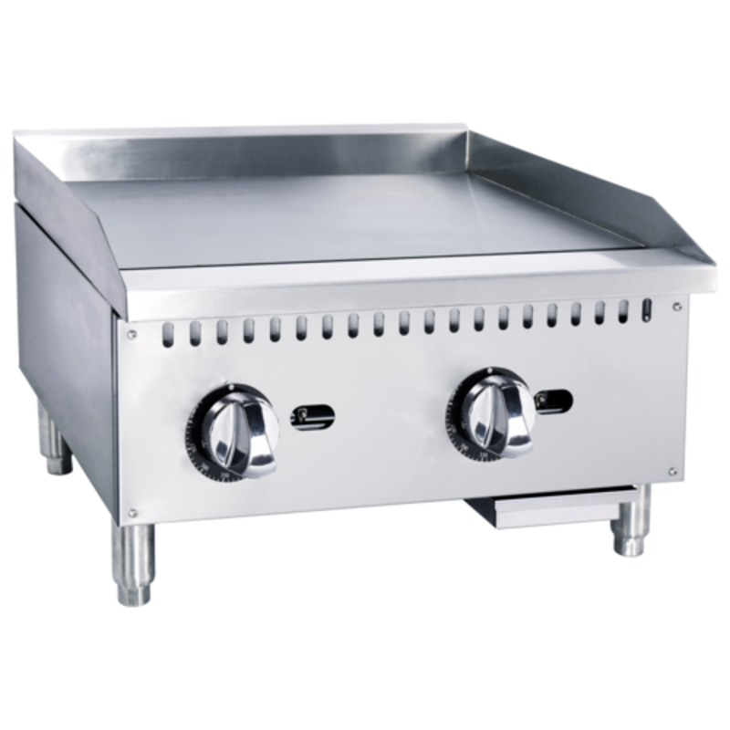 Countertop Natural Gas Griddle With Steel Surface And Two Control Knobs For Commercial Kitchen Use