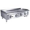 Black Diamond 48 Inch Gas Countertop Griddle With Four Burners And A Polished Stainless Steel Surface.