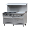 60 Inch Gas Restaurant Range With Griddle Featuring Multiple Burners And Griddle Surface For Commercial Kitchens