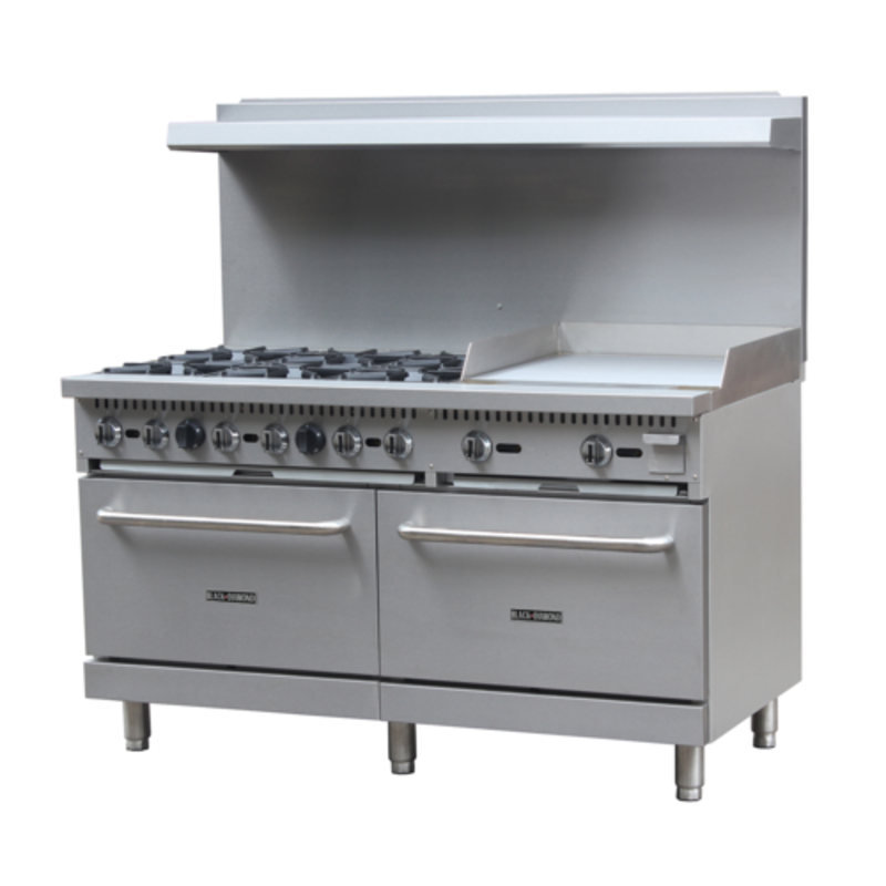 60 Inch Gas Restaurant Range With Griddle Featuring Multiple Burners And Griddle Surface For Commercial Kitchens