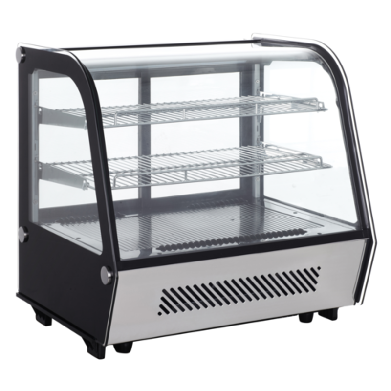Black Diamond BDRCTD-120 28"W Refrigerated Countertop Display Case showcasing baked goods and chilled items.