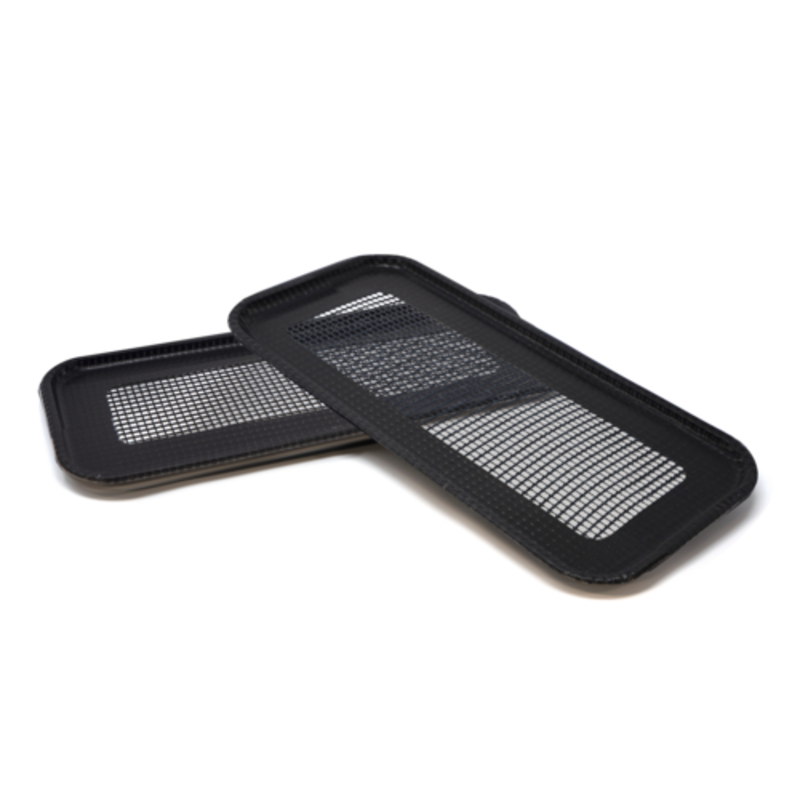 Two Black Wire Mesh Serving Trays Designed For Efficient Use In Foodservice Settings