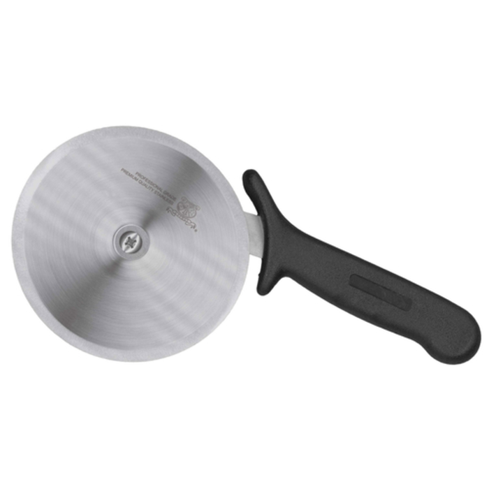 Alt Tag: OMCAN R-Style 4-Inch Stainless Steel Blade Commercial Pizza Cutter with ergonomic R-style handle and stainless steel wheel