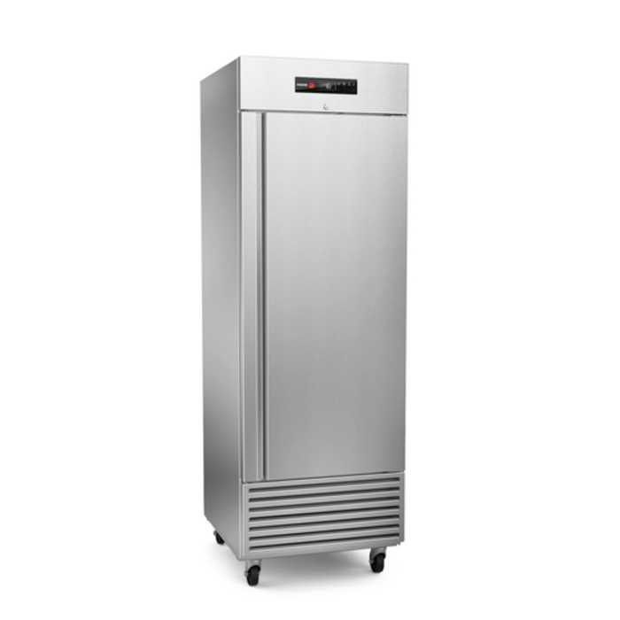 Alt Tag: Fagor QV Series 27.5-Inch Solid Door Reach-In Refrigerator stainless steel commercial refrigerator with solid door and casters
