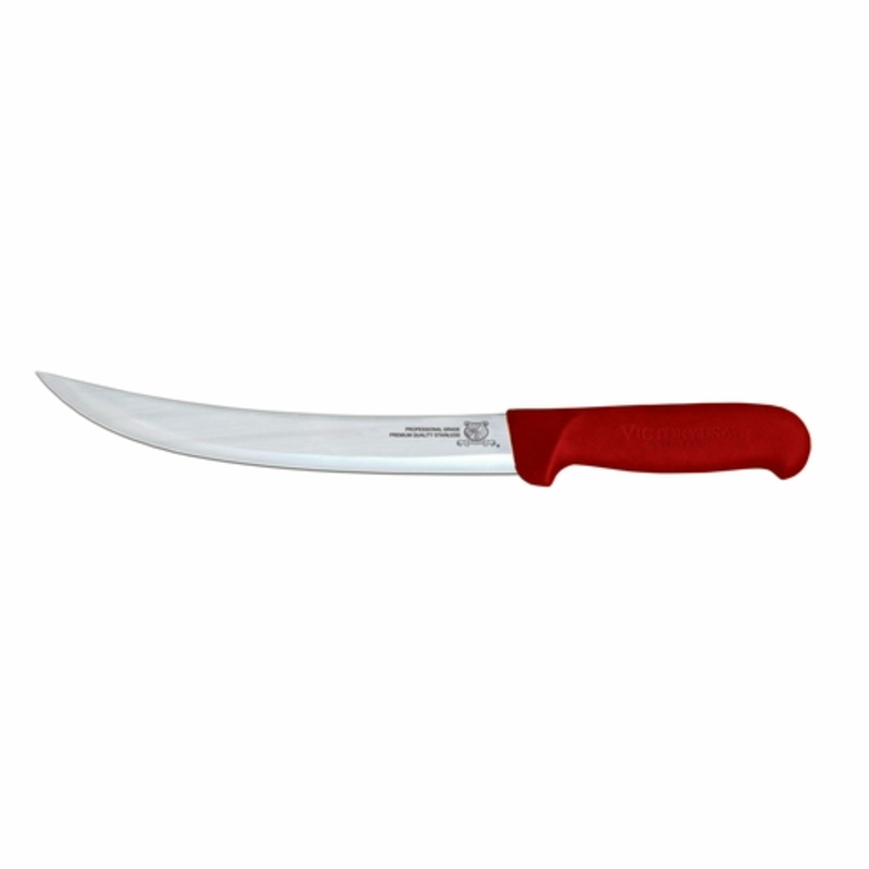 Omcan 23892 8-Inch Super Fiber Handle Professional Breaking Knife Red with curved 8-inch blade and red handle