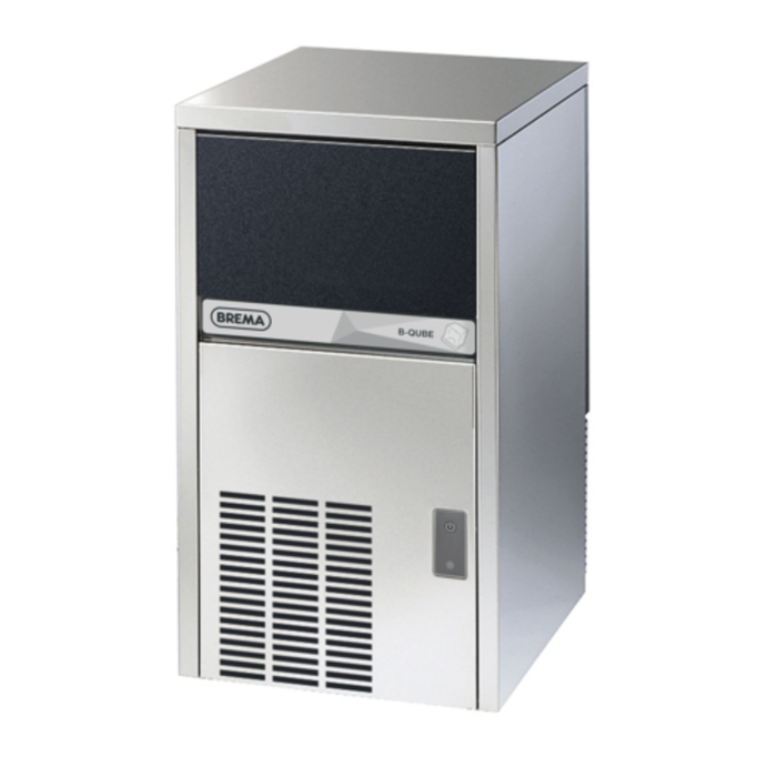 Alt Tag: Brema CB249ABHCAWS 65 lbs Production B-Qube Cube-Style Ice Maker compact stainless steel commercial ice maker with bin