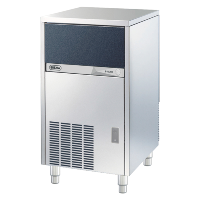 Alt Tag: Brema 22.8" 90 lbs Production Cube-Style Ice Maker with Bin stainless steel cube ice machine with built-in storage bin