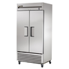 True T-Series Reach-In Refrigerator With Two Solid Doors And Stainless Steel Finish.