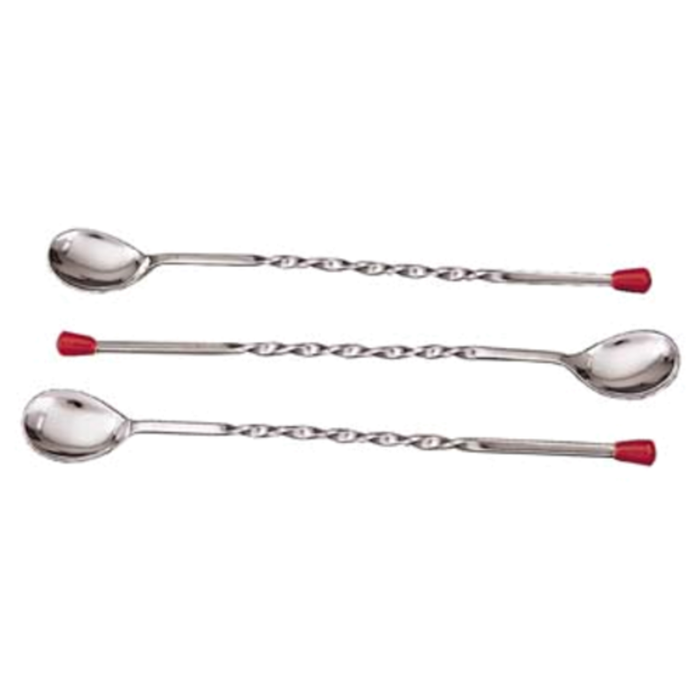 11 inch twisted stainless steel bar spoon set (6 pack) deluxe twisted mixing spoons with red end caps for cocktails