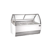 Curved Glass Gelato Dipping Showcase With Elegant Design And Clear Display For Gelato Flavors.