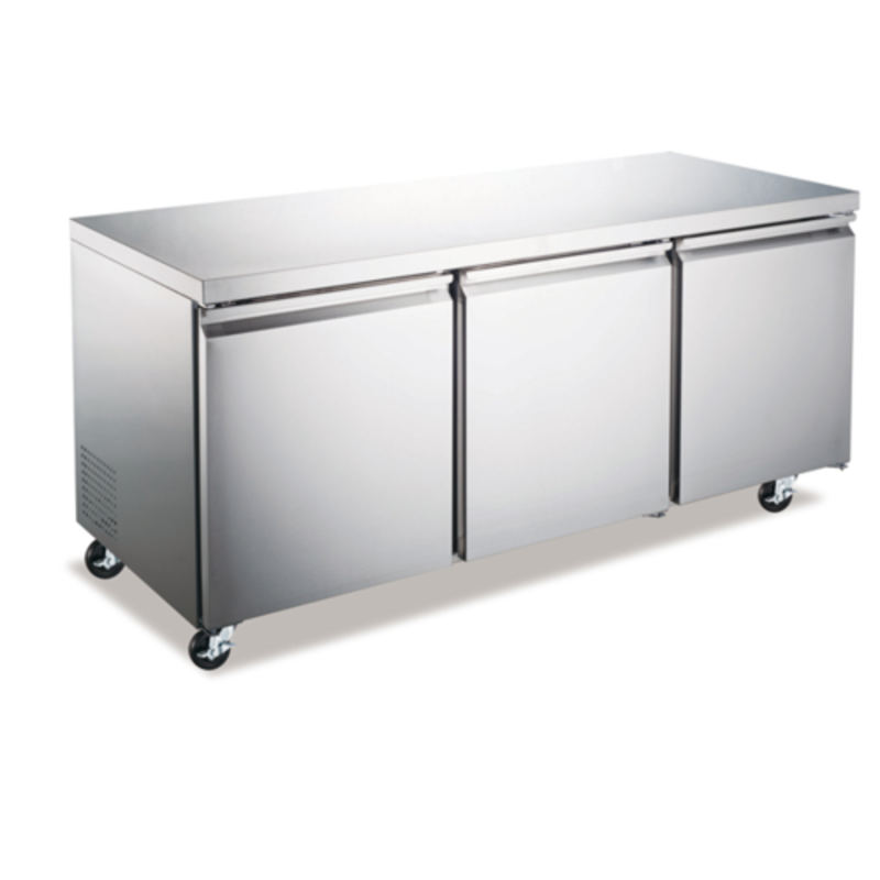 72 Inch Undercounter Reach-In Refrigerator With Stainless Steel Finish And Three Doors