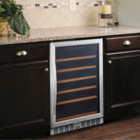 Sleek Eurodib 57 Bottle Wine Cabinet Installed Under Countertop, Showcasing Modern Design and Functionality.