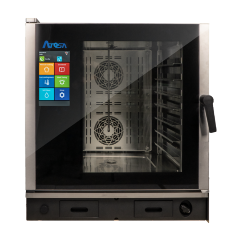 Atosa AEC-0711E Electric Combi Oven With 7 Pan Capacity Showcasing The Interior Design And Control Panel