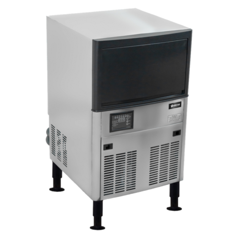 Alt Tag: OMCAN 47483 20" Wide Cube-Style Undercounter Ice Maker 121 Lb. stainless steel commercial ice machine with storage bin