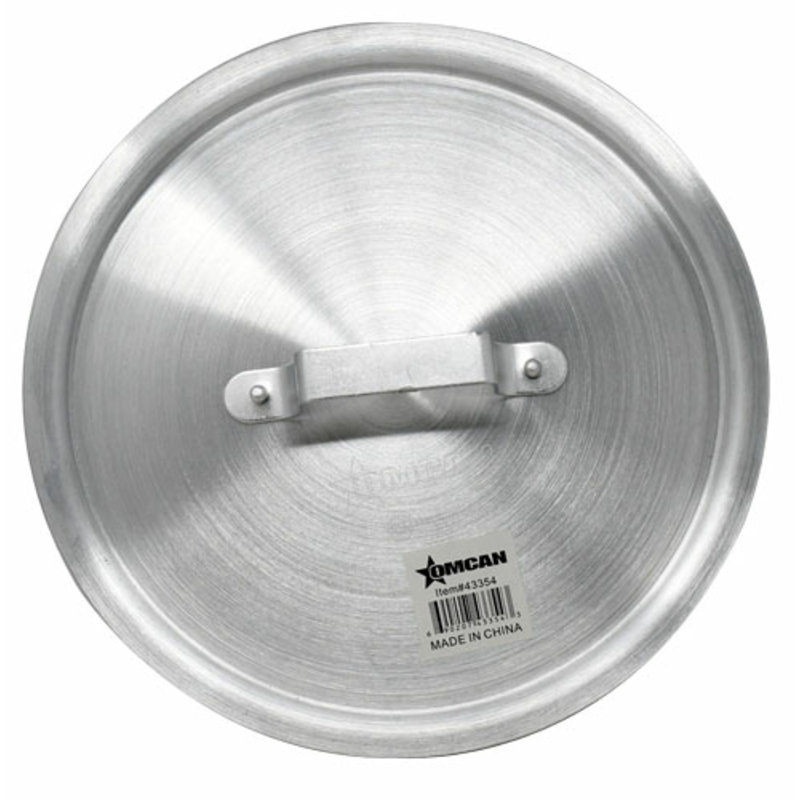 Alt Tag: Omcan 43354 Aluminum Lid for 5.5 qt Sauce Pan, round aluminum saucepan lid with handle for commercial kitchen use