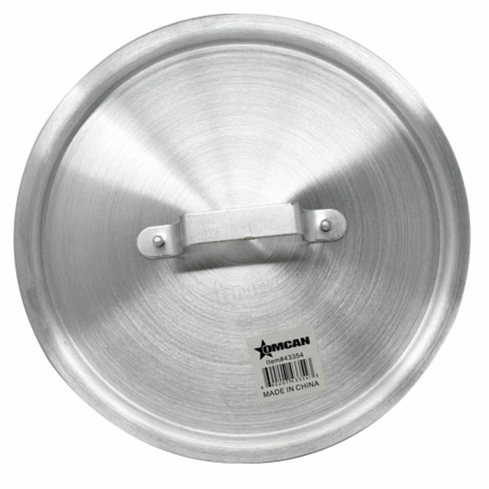 Alt Tag: Omcan 43354 Aluminum Lid for 5.5 qt Sauce Pan, round aluminum saucepan lid with handle for commercial kitchen use