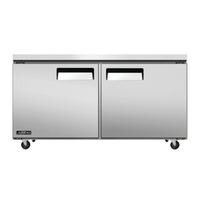 Alt Tag: Omcan 58016 Juneau Series 60-Inch Two-Door Undercounter Refrigerator stainless steel commercial kitchen prep fridge