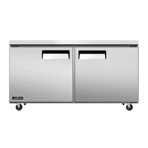 Alt Tag: Omcan 58016 Juneau Series 60-Inch Two-Door Undercounter Refrigerator stainless steel commercial kitchen prep fridge