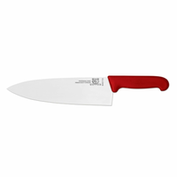 Alt Tag: Omcan 23880 Chef's Knife with 8-Inch Stainless Steel Blade, stainless chef knife with red handle, side view