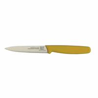 Omcan 11498 Professional 3.5-inch Blade Paring Knife for Precision Kitchen Tasks serrated stainless blade with yellow handle