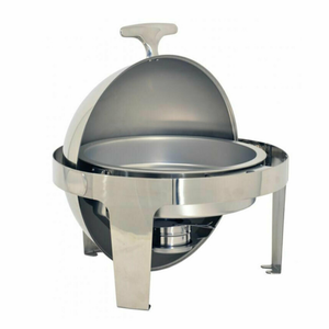 Omcan 80527 Deluxe Stainless Steel Round Chafing Dish 8 Quart Capacity stainless steel round buffet server with hinged lid